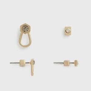 ALLSAINTS Djuna Earrings Set Warm Brass Gold Tone Crystal Studs WJ020T NEW